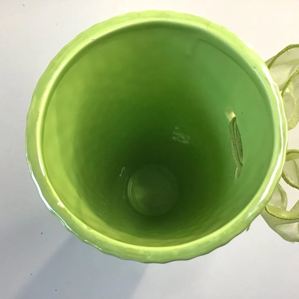 Vintage Green Iridescent Vase With Holes For Bow 10” Tall Textured Shiny Skinny - Picture 6 of 7